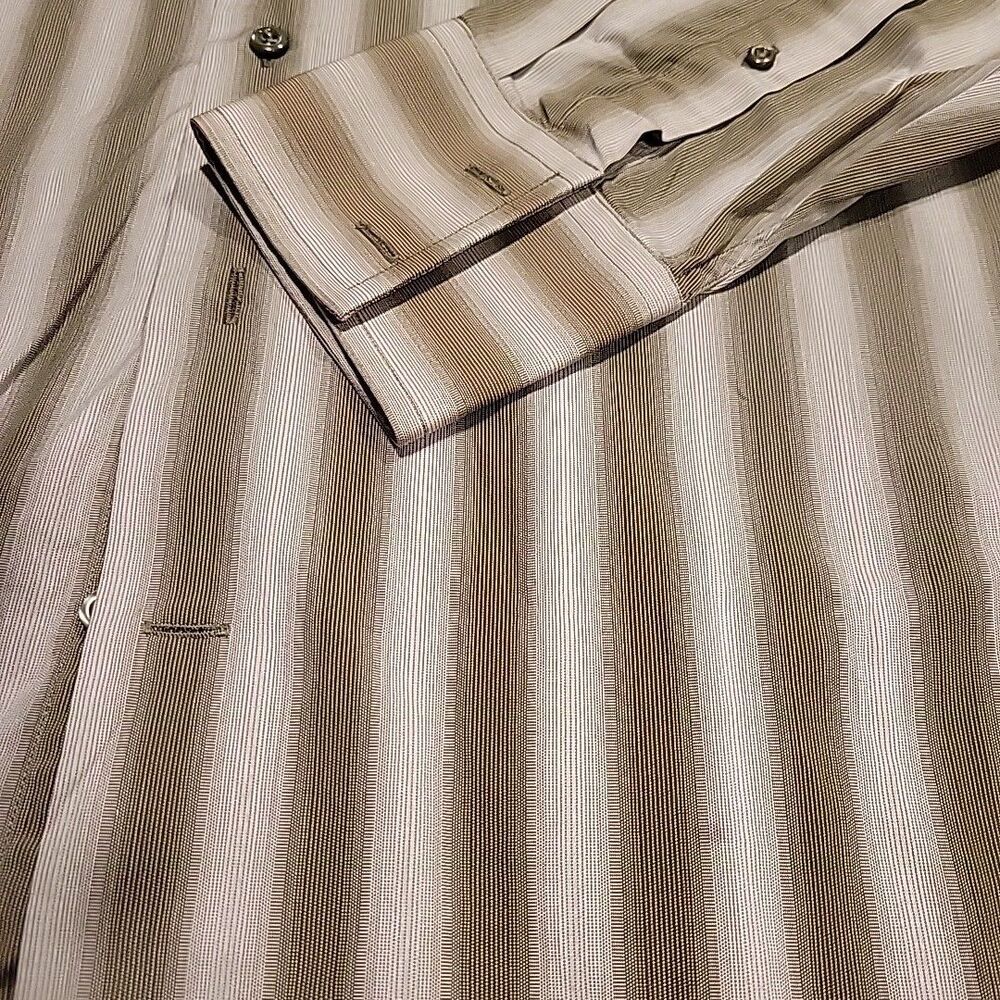 J.Ferrar Men's Olive Green Striped‎ Dress Shirt Size  16.5 34-35 - Picture 3 of 6